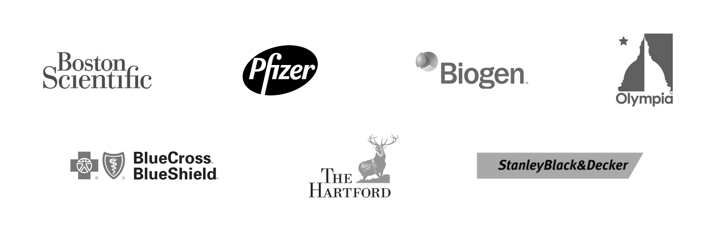 Boston Scientific, Pfizer, Biogen, City of Olypia, Blue Cross Blue Shield, The Hartford, Stanley Black & Decker